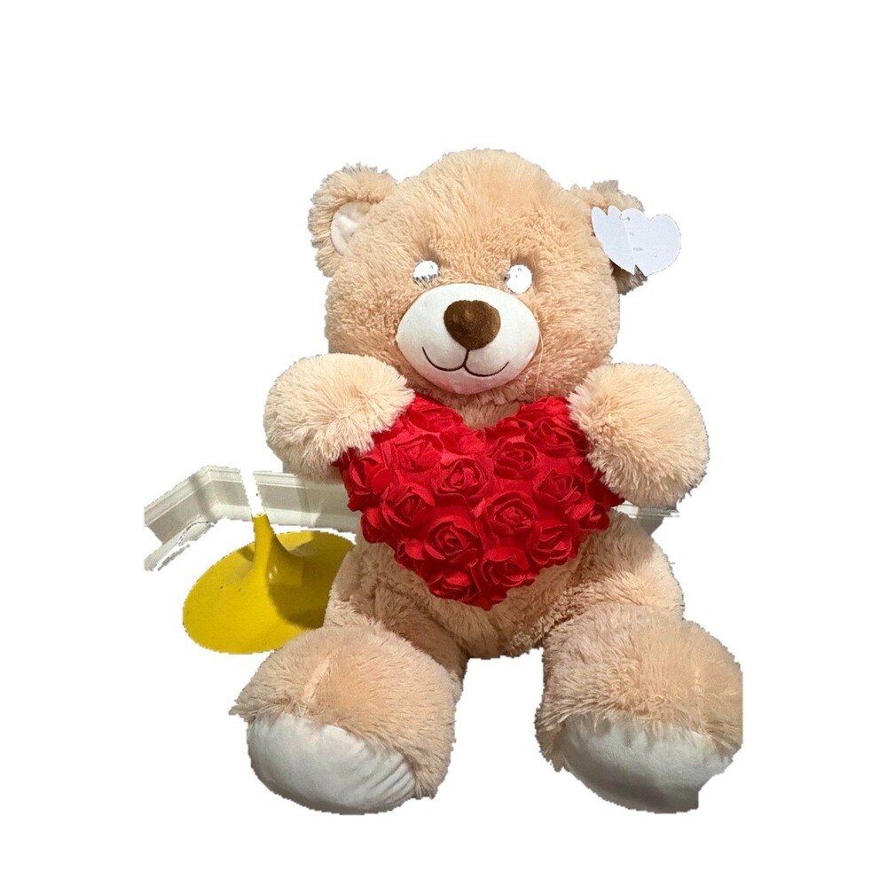 Large Beige Teddy Bear with Red Rose Heart - NEW with Tag